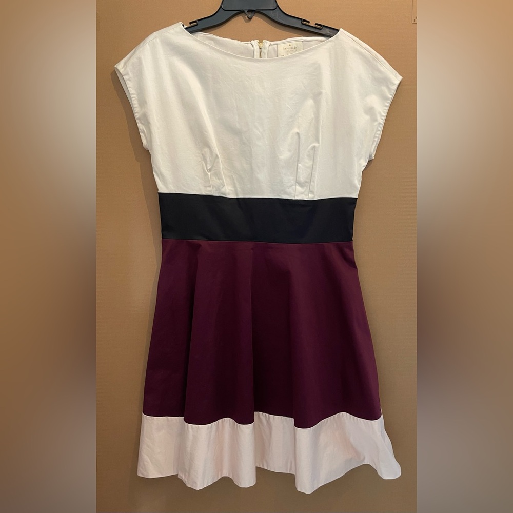 Kate spade A-line knee-length dress in white- eggplant-black back zipper size 12